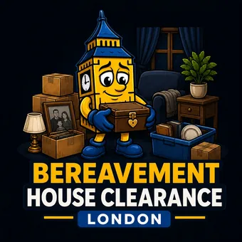 Big Ben mascot carefully handling keepsakes during a respectful bereavement house clearance in London