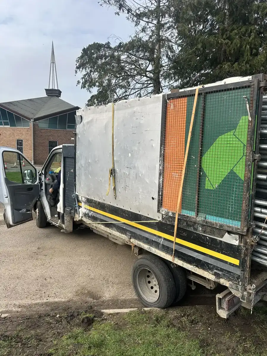 Waste clearance vehicle collecting temporary site equipment
