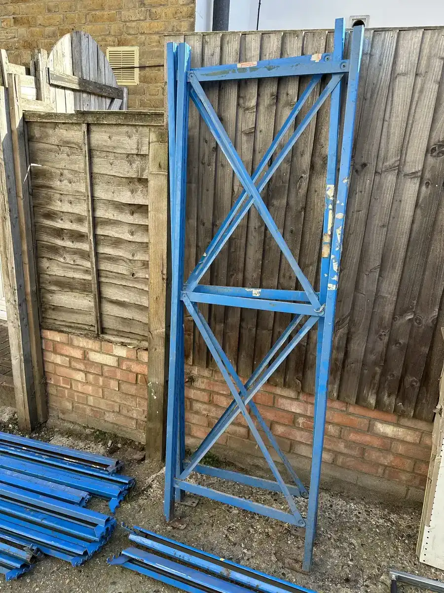 Blue metal storage racking and rails