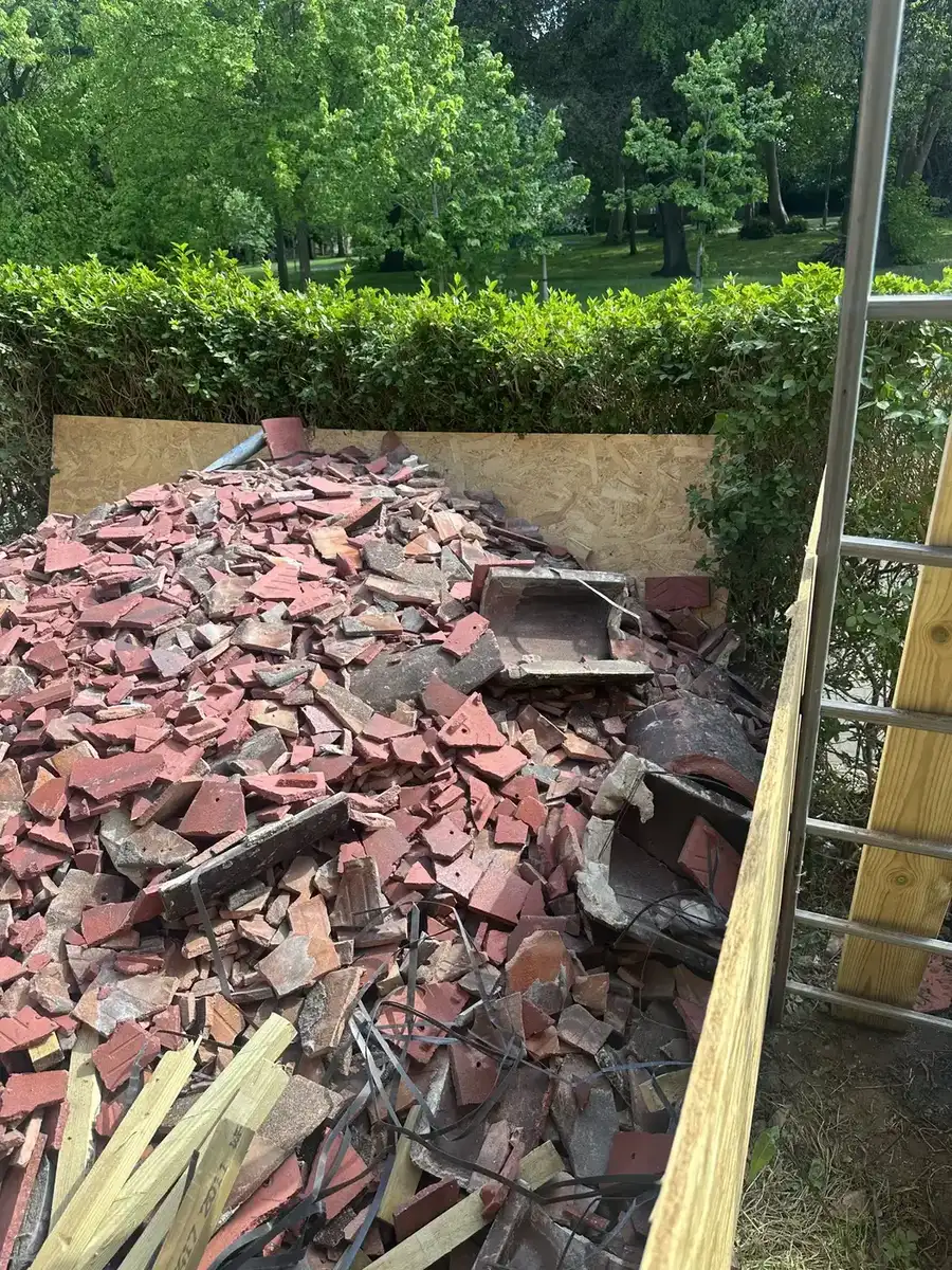 Broken roof tile waste awaiting collection